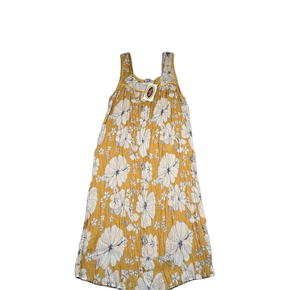 Geeta Gauze Yellow Dress Women's Size Large Sleeveless Floral‎ Print New
